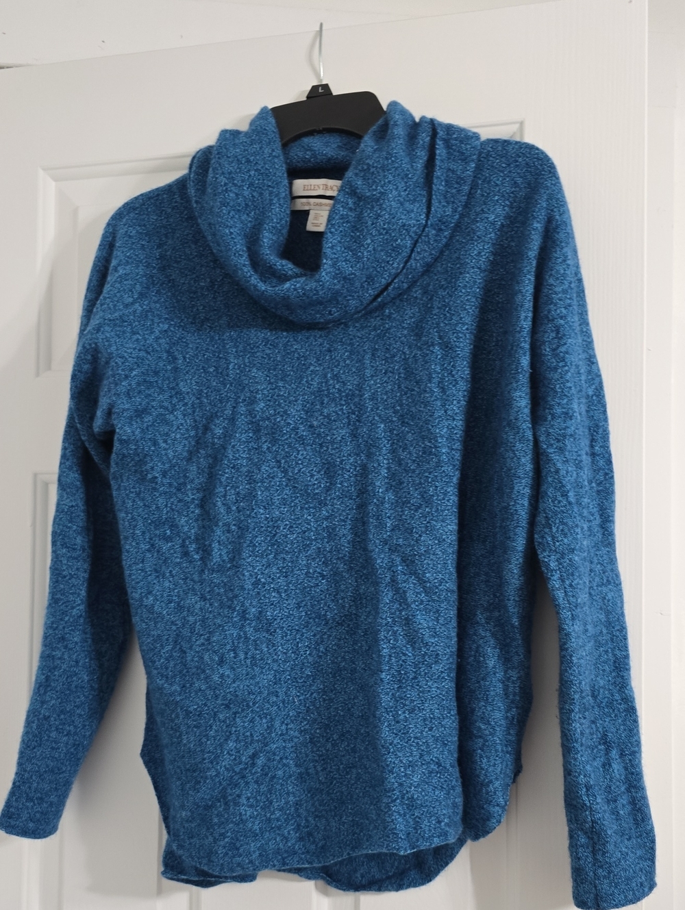 Ellen Tracy Cashmere Teal Blue Cowl Neck Sweater